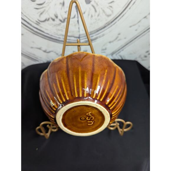 Unmarked Brown Drip Stoneware Glazed Bowl Marked “USA” , Pre-Owned - Picture 6 of 6